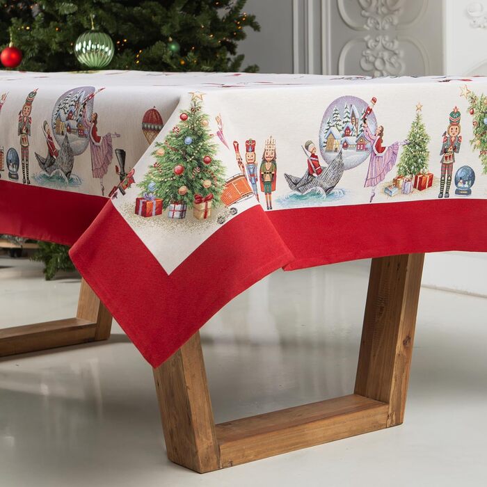 Дім різдвяної гобеленової різдвяної скатертини Скатертина на Різдво та Новий рік (Лускунчик (без блискіток), 140x140 см)
