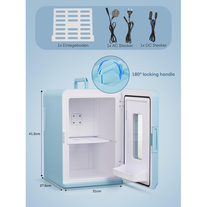 Мини-холодильник с функцией охлаждения 15 л синий FOHERE