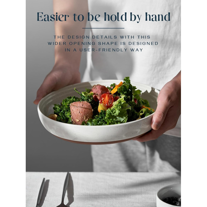 Набор из 4 керамических тарелок с высоким ободком 8,5 дюйма, десертные тарелки для тортов, закусок, обедов, бутербродов, набор посуды для свадьбы, вечеринки - (9,75 дюйма 26 см, ванильно-белый)