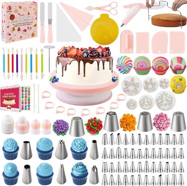 Набір аксесуарів для торта Nifogo, 301 предмет, аксесуари для випічки, аксесуари для декорування тортів з обертовою підставкою, кондитерський мішок, кондитерські насадки, шпатель для початківців (C-світло-рожевий)