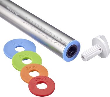 З 4 розпірними кільцями, по 1 кільцю по 10 мм, 6 мм, 3 мм, 2 мм, зі шкалами, нержавіюча сталь/пластик, сріблястий/білий/світло-блакитний/світло-зелений/помаранчевий/червоний, 30452260 нержавіючий ролик для випічки