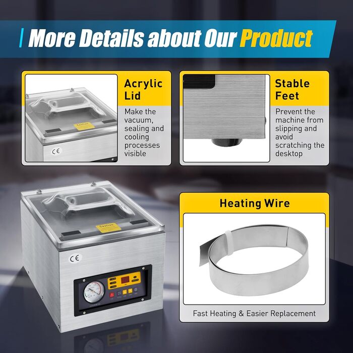 Камерний вакуумний пакувальник з нержавіючої сталі 3-в-1 120 Вт SICHENSH