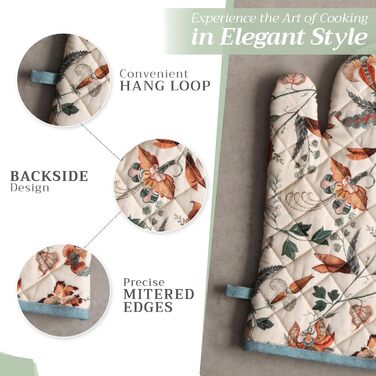 Рукавички для духовки, прихватки для каструль Maison d&39 Hermine, 100 бавовна, термостійкі кухонні рукавички, рукавички для духовки (19 x 33 см) та прихватки для каструль (20 x 20 см) для приготування їжі, Morzine - Рукавички для духовки (19 x 33 см) та 