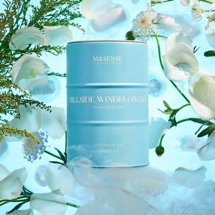Ароматичні свічки M&SENSE з натурального соєвого воску, натуральна соєва свічка для домашнього декору, тривалий час горіння до 70 годин, класні подарунки-свічки для чоловіків і жінок (600 г, Hgelfeld Windblumen)