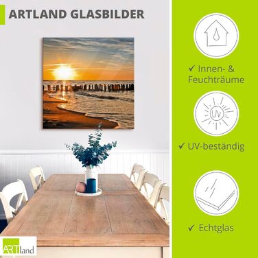 Настінний декор ARTland скляні картини настінна картина скляна картина цільна 40x40 см квадрат пляж море сонце Кариби природа пейзаж узбережжя схід сонця морський S7LE (Гарний захід сонця, 30Д x 30Ш см)