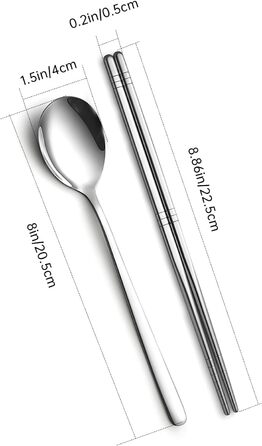 Металеві палички для їжі tiokin, 5 пар, 9,5 дюймів, преміум-класу, багаторазові палички для їжі з нержавіючої сталі 304, корейські квадратні, легкі, нековзні, можна мити в посудомийній машині (4 пари паличок для їжі та 4 ложки для супу)