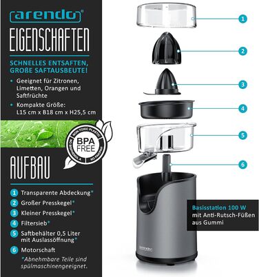 Соковижималка - Ручна соковижималка з нержавіючої сталі - механічна соковижималка - соковижималка для апельсинів Соковижималка для цитрусових ручна з важелем - для апельсинів, грейпфрутів, цитрусових - суцільна конструкція (B антрацит)