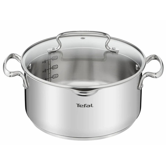 Tefal Кастрюля DUETTO+, 5л, с крышкой, нержавеющая сталь, стекло