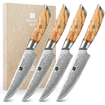 Набір із 4 ножів для стейку з дамаської сталі 13 см XINZUO