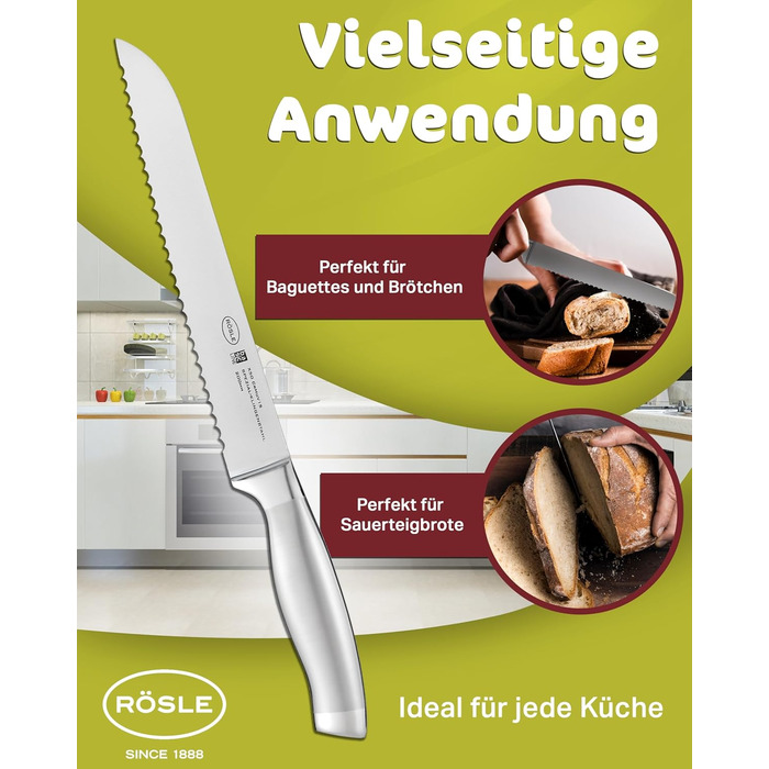 Високоякісний кухонний ніж 20 см для м&39яса, риби, птиці та овочів, нержавіюча сталь 18/10, ергономічна срібна ручка, гострий ніж для кухні (ніж для хліба)