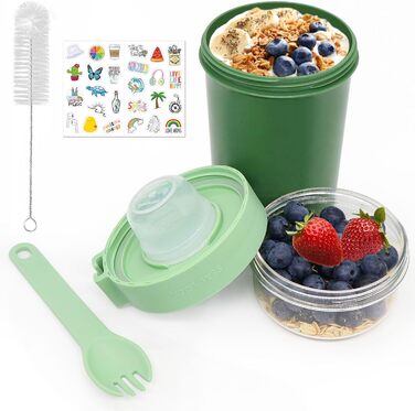 Стаканчик для пластівців 870 мл з ложкою та щіточкою, зелений Forbabe