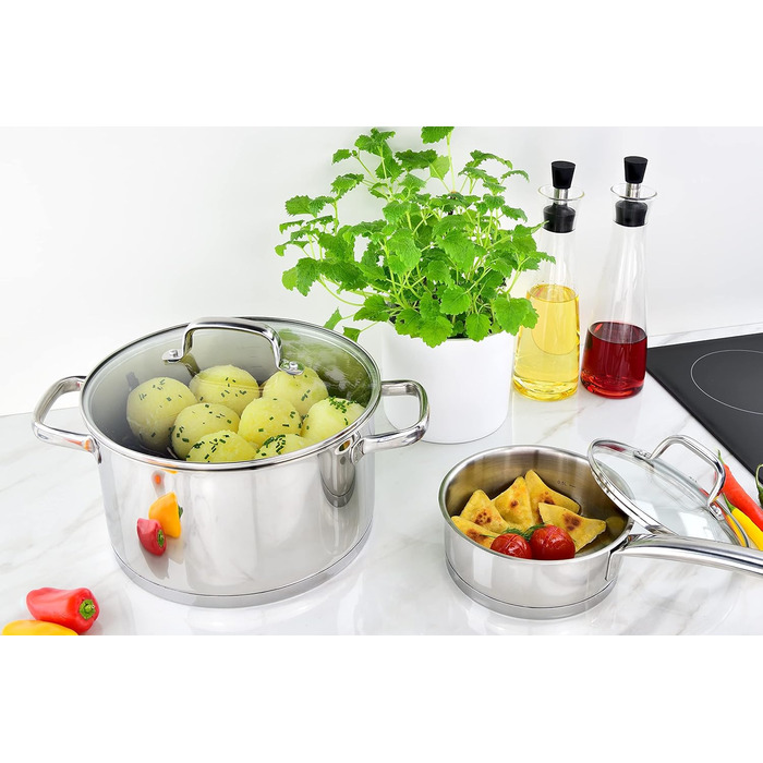 Маленька каструля Linnuo для індукції 16 см зі скляною кришкою, маленька каструля об&39ємом 1,5 л з нержавіючої сталі 18/10, ручка не нагрівається, коване дно для всіх плит, міні-каструля, каструля для молока для індукції, каструля (24 см 6,0 л)