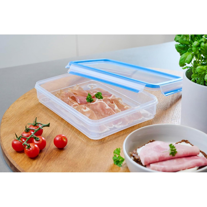 Набір контейнерів для зберігання продуктів EMSA Clip & Close, прямокутні, 5 x 0,8 л, коробки для зберігання, 100 герметичні, придатні для миття в посудомийній машині, морозильної камери та мікрохвильової печі, прозорі, сині, зроблені в Німеччині, N10307 (