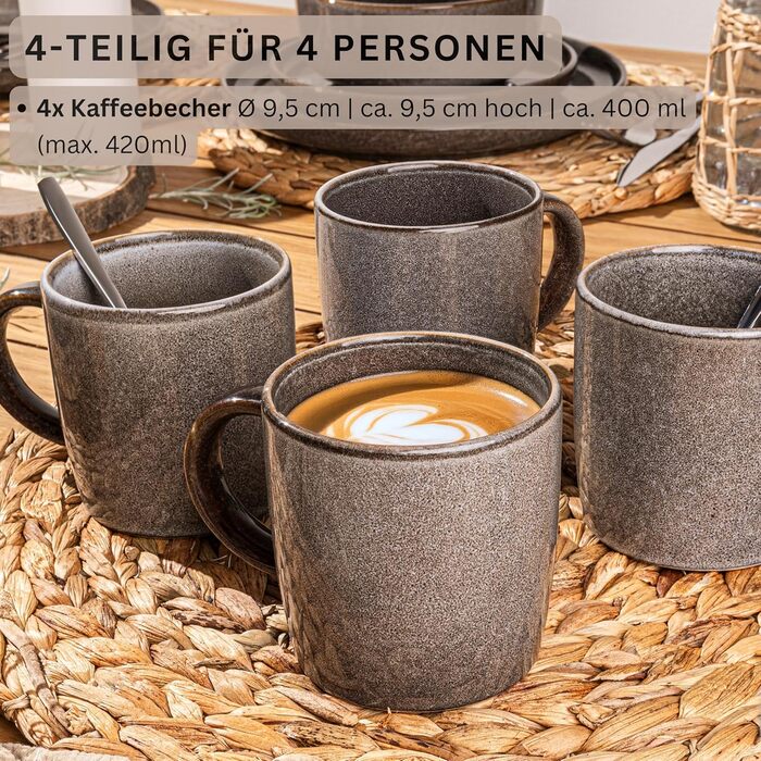 Комбінований сервіз на 6 персон, набір тарілок кавовий кухоль макаронна миска 30 шт. , набір посуду з керамограніту посудомийна машина - мікрохвильова піч - стійкий до подряпин, набір посуду з керамограніту КОЛЕКЦІЯ ЦІННОСТЕЙ (Каїрський графіт, кавовий ку