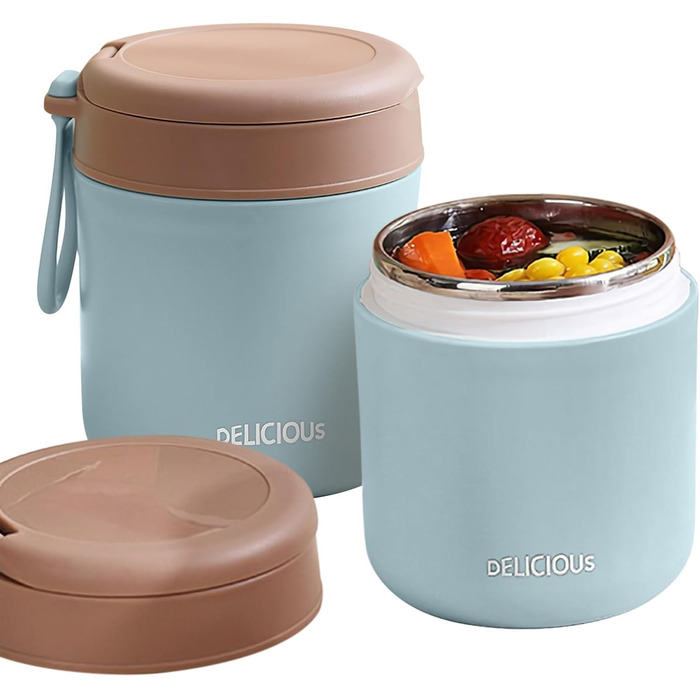 Герметичний ізольований харчовий контейнер, термоконтейнер, нержавіюча сталь, вакуумний харчовий контейнер з ложкою, для школи, роботи, пікніка (одношаровий) (синій)