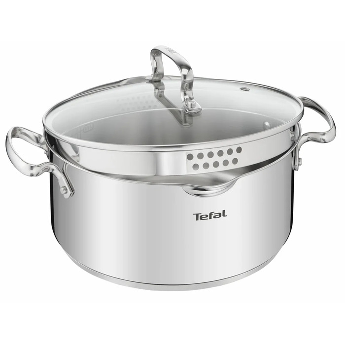 Tefal Кастрюля DUETTO+, 5л, с крышкой, нержавеющая сталь, стекло
