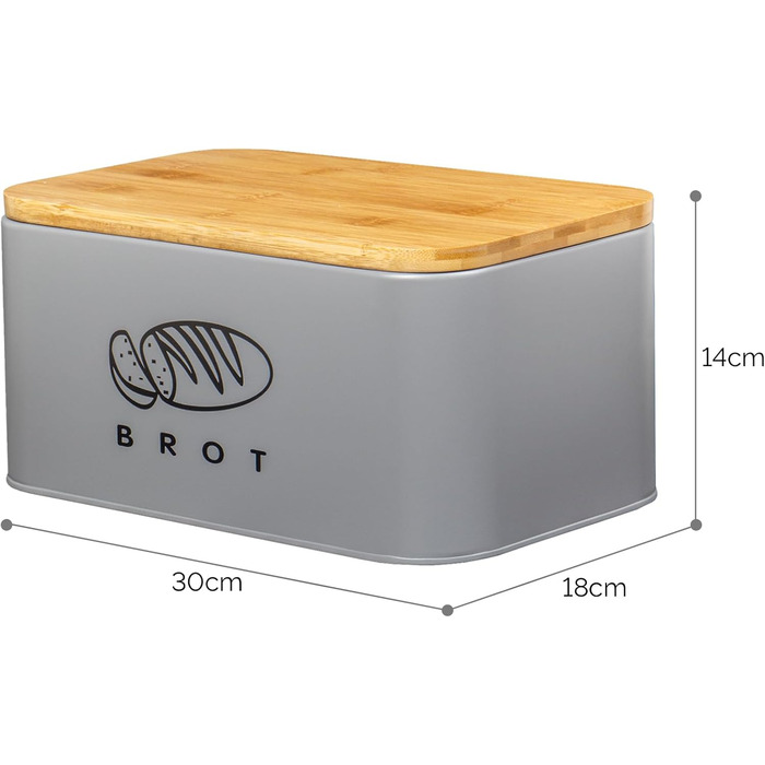 Хлібниця з кришкою 30 х 18 х 14 см сірий Theo&Cleo