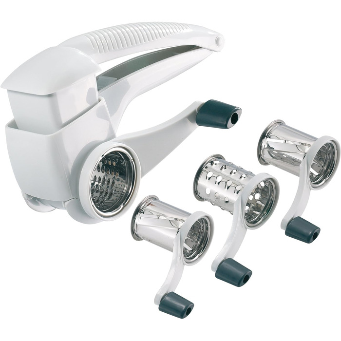 Барабанна терка/рубанок Westmark з 3 ріжучими барабанами та вбудованим поршнем, нержавіюча сталь/пластик, тріо, білий/антрацит, 11722260 одинарний