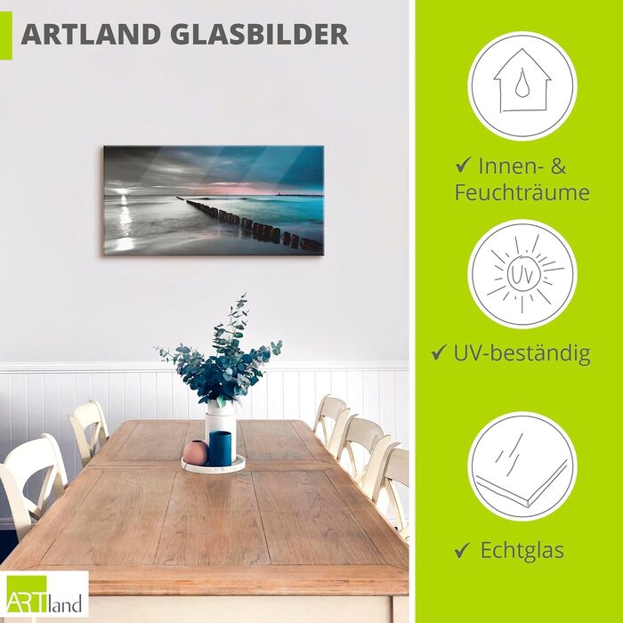 Настінний декор ARTland скляні картини настінна картина скляна картина цільна 40x40 см квадрат пляж море сонце Кариби природа пейзаж узбережжя схід сонця морський S7LE (Пляж Балтійського моря, 60Д x 30Ш см)