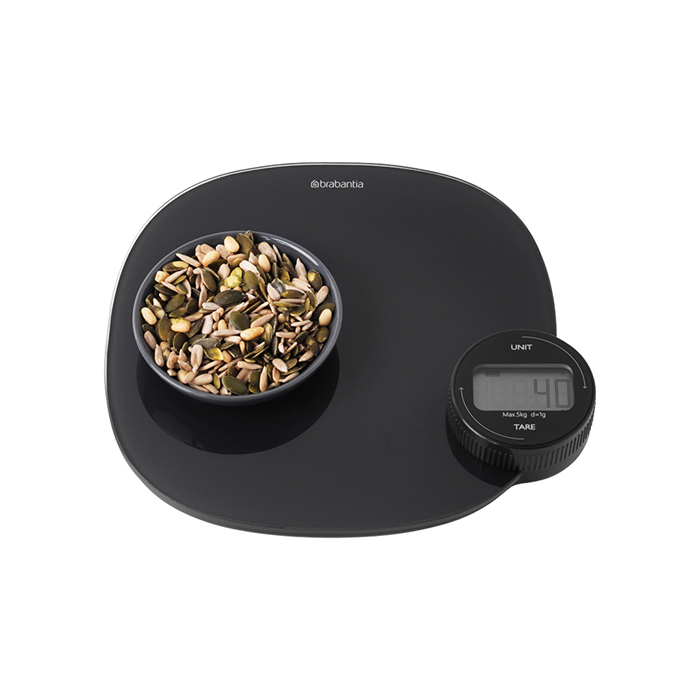 Ваги кухонні цифрові без батарейок 4,5х20х20 см темно-сірі Tasty Colours Plus Brabantia