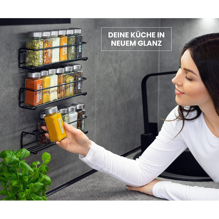 Набір з 18 баночок для спецій з настінними полицями DEKOFY