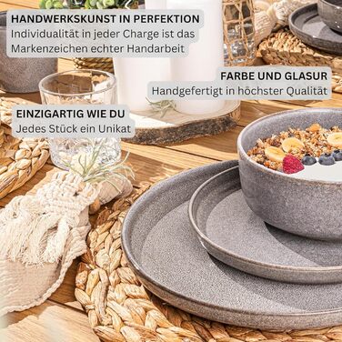 ПОСУД Комбінований сервіз на 6 персон, набір тарілок кавовий кухоль макаронна миска 30 шт. , набір посуду з керамограніту посудомийна машина - мікрохвильова піч - стійкий до подряпин, набір посуду з керамограніту КОЛЕКЦІЯ ЦІННОСТЕЙ (Cairo moon сірий, миск