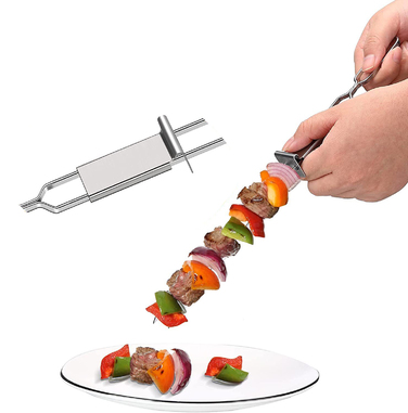 Шампур двойной из нержавеющей стали с ползунком для снятия мяса GRILLI