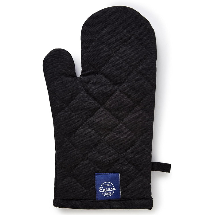 Рукавички для духовки та мікрохвильової печі Encasa Homes Extra Long (2 шт.) для кухні - Силіконові, сріблясті, термостійкі - Захищають руки від гарячого обладнання - (18 x 30 см, суцільний чорний колір)