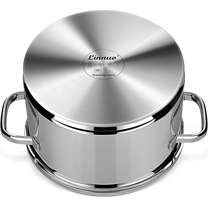 Маленька каструля Linnuo для індукції 16 см зі скляною кришкою, маленька каструля об&39ємом 1,5 л з нержавіючої сталі 18/10, ручка не нагрівається, коване дно для всіх плит, міні-каструля, каструля для молока для індукції, каструля (24 см 6,0 л)