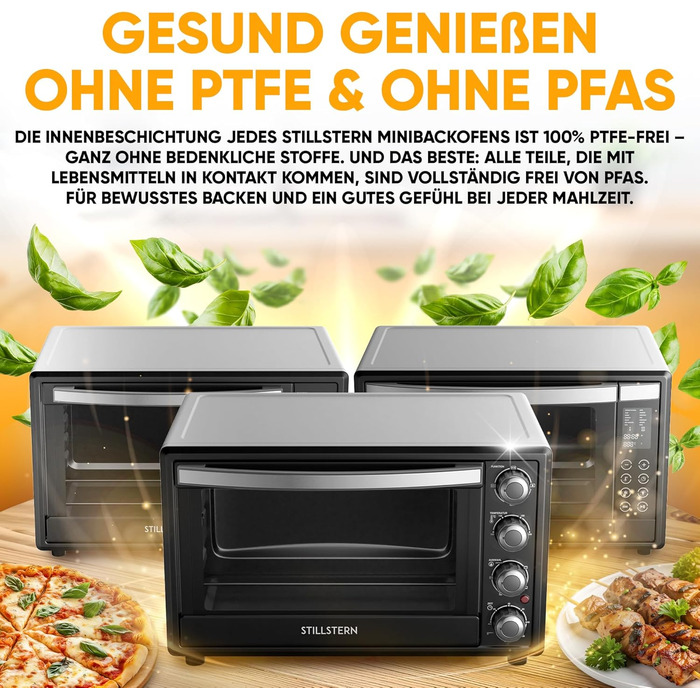 Міні-піч Stillstern з конвекцією 25 л (версія для Німеччини) Піца Ø25, антипригарне покриття CYCLONE PRO, розморожування, таймер 2 години, кемпінгова міні-піч конвекційна піч для піци міні-піч невеликий гриль для курки з вертелом