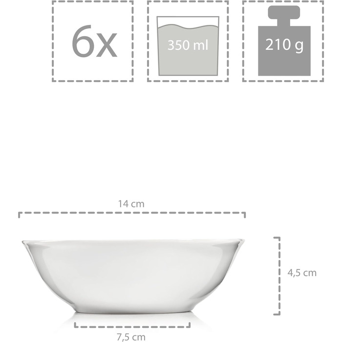 СПІВАЧКА Порцеляновий столовий сервіз Bilgola Black Lines, набір посуду з 18 предметів на 6 персон, набір тарілок, квадратний (круп'яні миски 6 шт.)