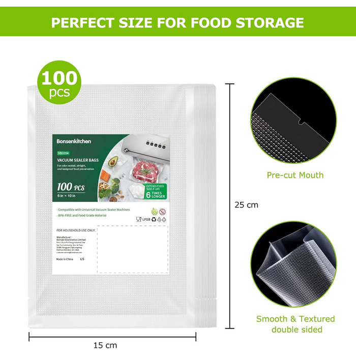 Вакуумные пакеты 100 пакетов 15 x 25 см Professional Bonsenkitchen