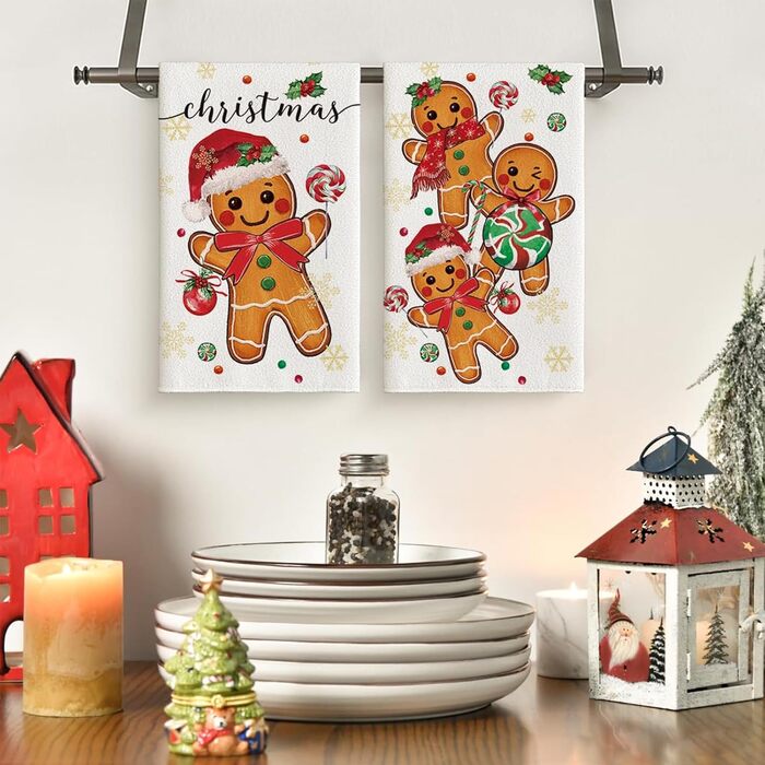 Набір з 2 різдвяних кухонних рушників 40 x 60 см, Пряниковий чоловічок CharmBurst