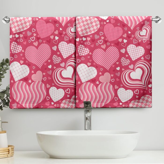 Різдвяні кухонні рушники Kwlegh, рушник для рук, різдвяна ялинка, цукерка-тростина, сніжинка, рушник для пальців, набір з 2 шт. , милий чоловічий банний рушник, високопоглинаючі рушники, 36 x (рожеві з сердечками)