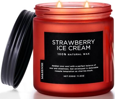 Ароматичні свічки M&SENSE з кавою у скляній банці з 2 гнітами 330 г, час горіння 70 годин, свічка з натурального соєвого воску для спальні, кухні, декору дому, подарункова свічка для чоловіків та жінок, смажена кава (червона/Getaway, суцільний колір)