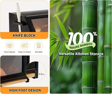 Хлібниця з обробною дошкою з бамбука чорна 39 x 26 x 32,5 см YOUDENOVA