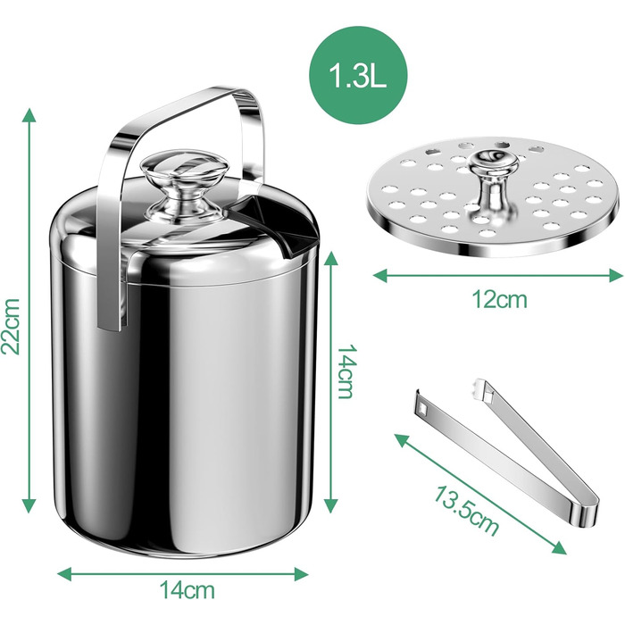 Відро для льоду з нержавіючої сталі з герметичною кришкою 1,3 л Ghazpmuk