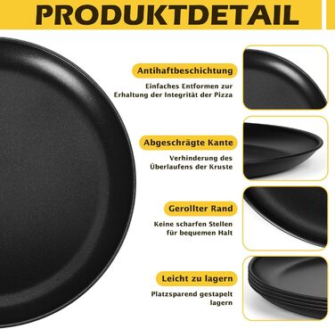 Набір із 4 дек для піци 26 см чорний Onader
