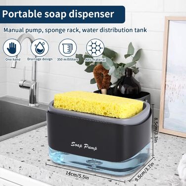 Кухонний набір з дозатором рідини для миття посуду, дозатор мила кухонний з лотком і тримачем для губки, засіб для миття багаторазового використання, підходить для кухонної мийки (кухонний набір з дозатором рідини для миття посуду)