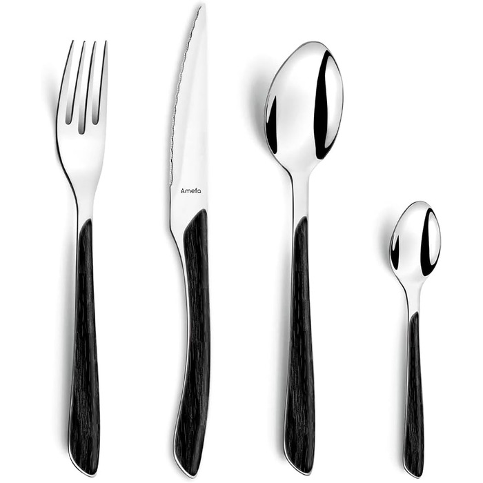 Набор столовых приборов Amefa ECLAT Nature, 24 предмета, набор столовых приборов на 6 человек, коричневые пластиковые ручки под дерево, можно мыть в посудомоечной машине, столовые приборы из нержавеющей стали, светлое дерево (под дерево / черный)