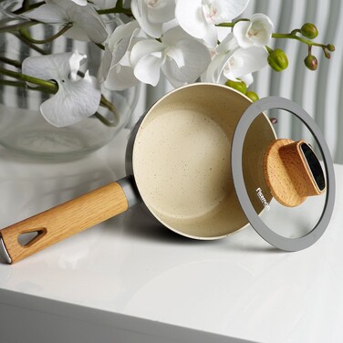 Ківш Fissman ARIA 16x7,5 см / 1,2 л зі скляною кришкою алюміній з антипригарним покриттям (14468)