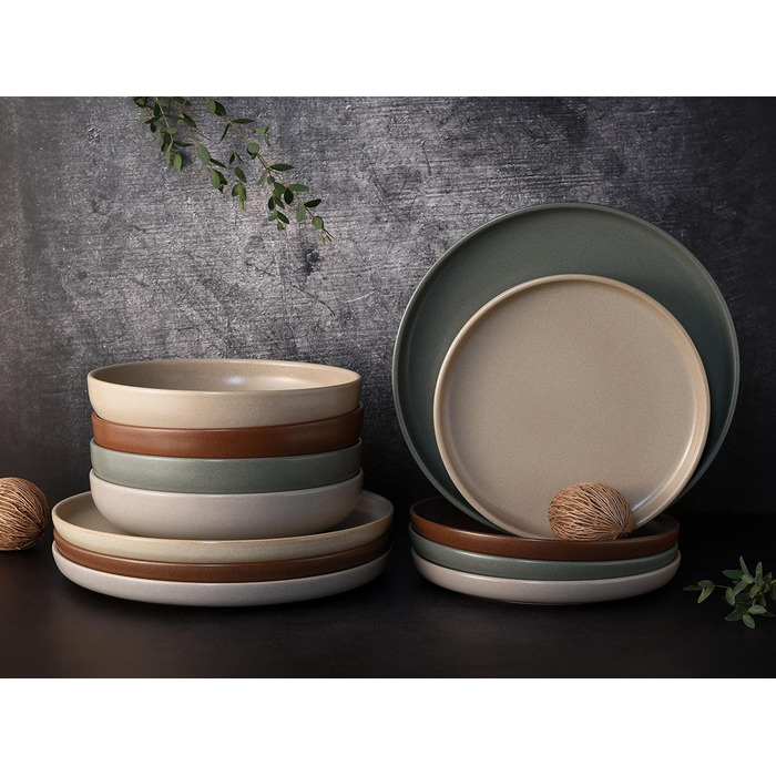 Набір посуду серії Uno з 16 предметів, комбінований набір керамограніту (натуральний, посуд з 12 предметів), 22978