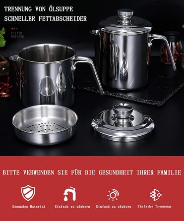 Сепаратор для відокремлення жиру 1,3 л з кришкою, нержавіюча сталь YITAIYUAN