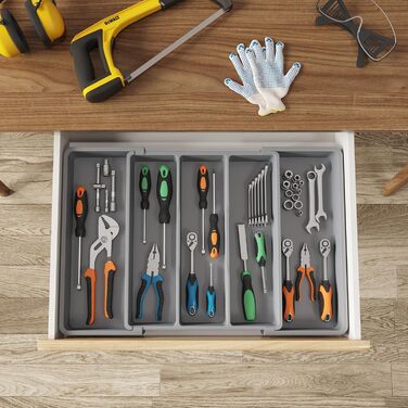 Органайзер для столових приборів 57 х 38 см для шухляд , 5 відділень, сірий Lifewit