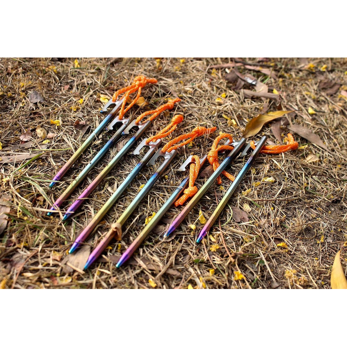 Кілочки з титанового сплаву 7 мм Надміцні цвяхи для намету Барвисті шліфовані цвяхи Міцні кемпінгові шпильки Садові кілки Кілочки для кемпінгу Тент Туристичний брезент 20 см / 24 см / 30 см / 35 см / 40 см 6 / 8 шт. / лот Ti4013P (20 см 6 шт. / лот Ti4013