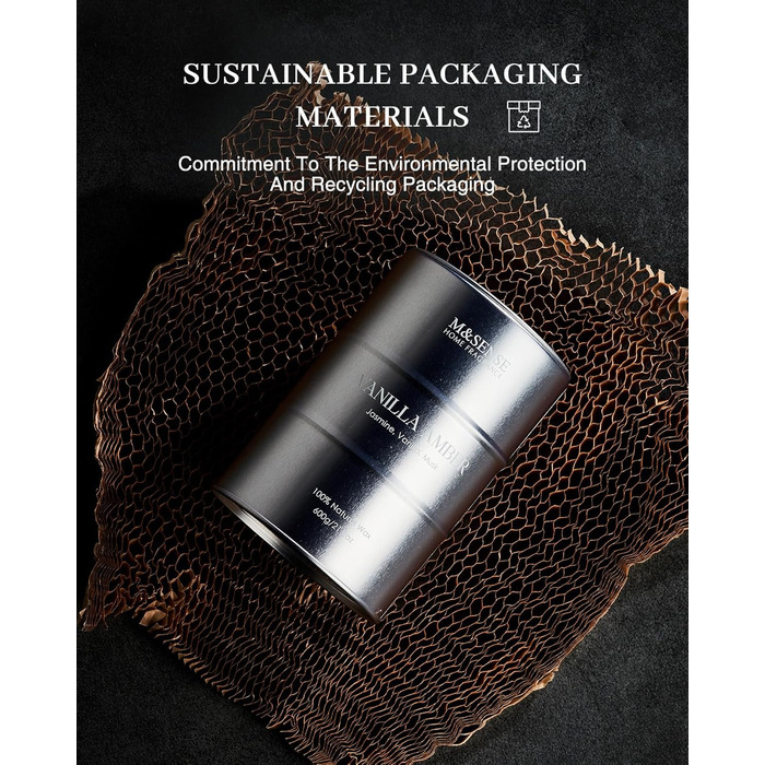 Ароматичні свічки M&SENSE з натурального соєвого воску, натуральна соєва свічка для домашнього декору, тривале горіння до 70 годин, класні подарунки-свічки для чоловіків і жінок (600 г, ванільно-янтарний)