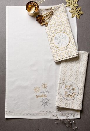 Набір декоративних кухонних рушників DII Різдвяні рушники, металеві, бавовняні, 18x28, 3 18x28&39 (18x28&39, зимовий блиск)