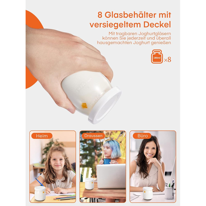 Йогуртниця з 8 баночками та кришками FOHERE