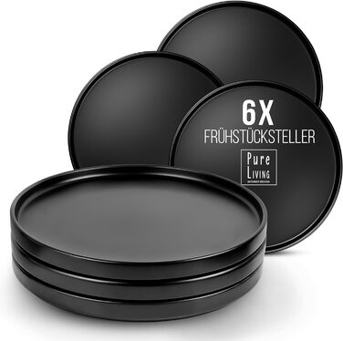 Набір тарілок для сніданку, 6 предметів, чорний Manhattan Pure Living