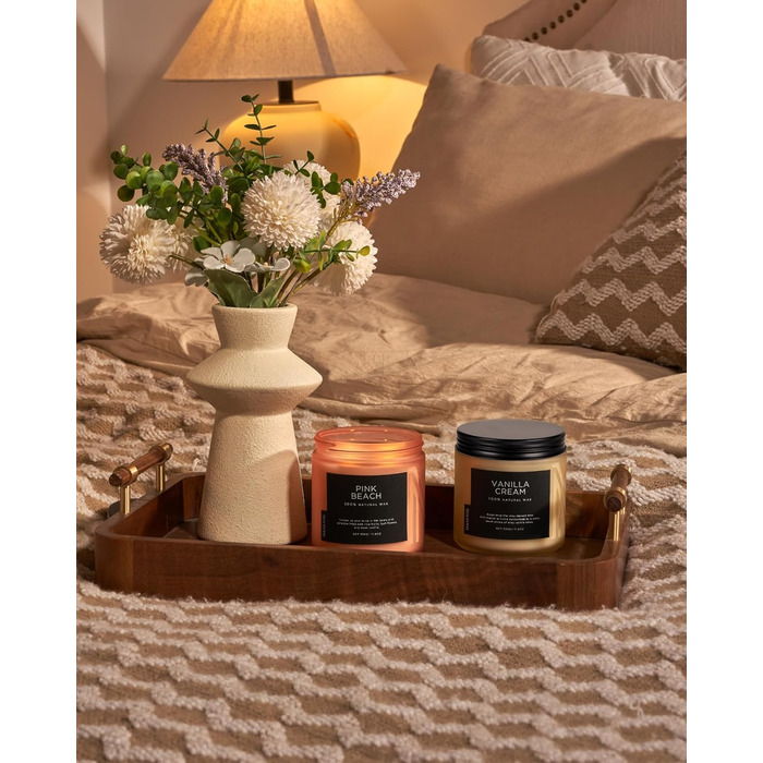 Ароматичні свічки M&SENSE з кавою у скляній банці з 2 гнітами 330 г, час горіння 70 годин, свічка з натурального соєвого воску для спальні, кухні, декору дому, подарункова свічка для чоловіків та жінок, смажена кава (рожевий пляж)